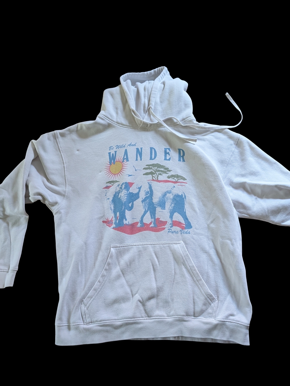 VIDA White Crewneck Sweatshirt with Elephant 'WANDER' Graphic